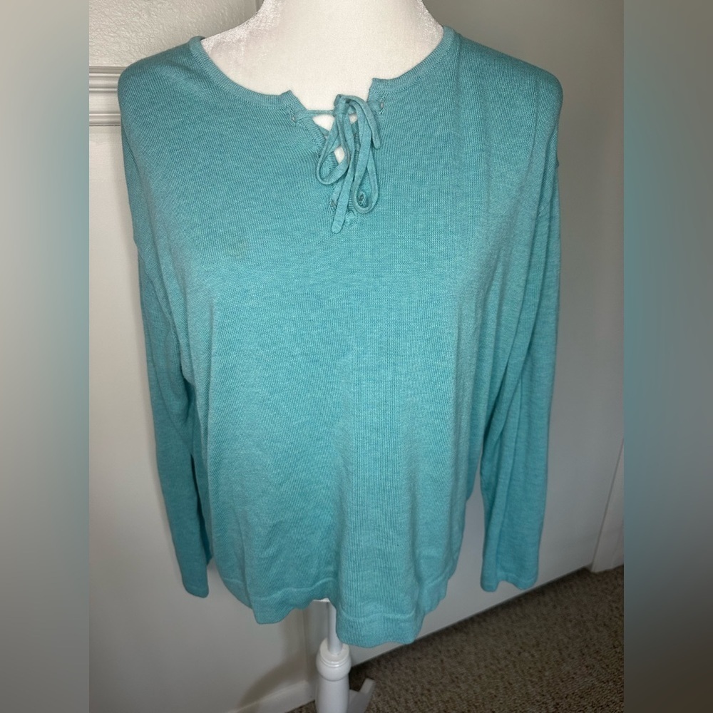J. Jill Blue Tie Front Blouse Relaxed Fit size L - Picture 2 of 10